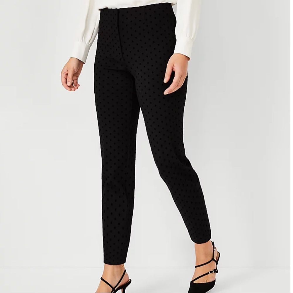 NWT Ann Taylor 00 Petite High Waist Slim Ankle Pant in Velvet Dot Ponte